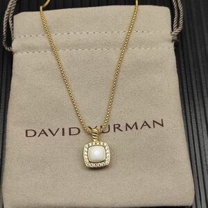 David Yurman Gold Necklace with White Square Pendant